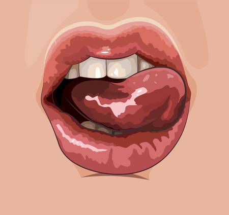Illustration of smiling shiny red lipsのイラスト素材