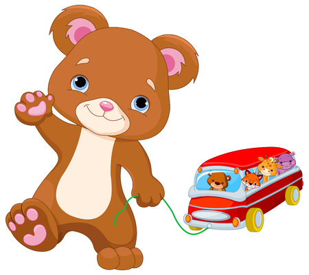 Cute Teddy Bear plays toy busのイラスト素材