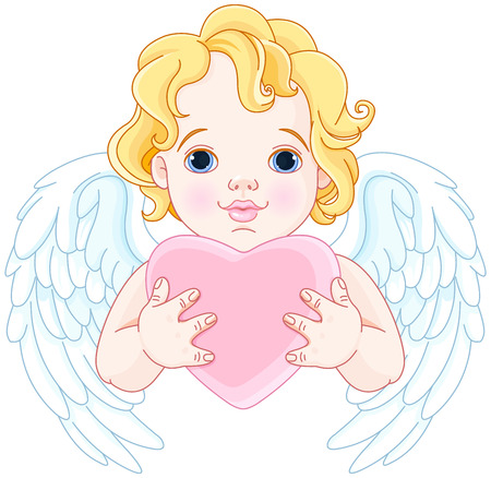Illustration of cute angel holds heartのイラスト素材