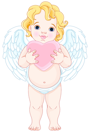 Illustration of cute angel holds heartのイラスト素材