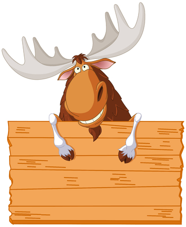 Illustration of cute moose holds signのイラスト素材