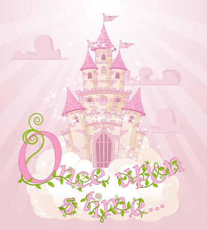 Text Once upon a time over sky castle and cloudsのイラスト素材