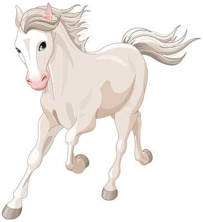 Illustration of running beautiful white horseのイラスト素材