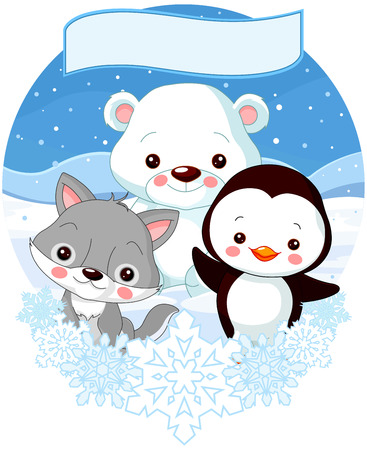 Illustration of cute North Pole animalsのイラスト素材