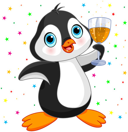 Illustration of cute penguin celebratingのイラスト素材