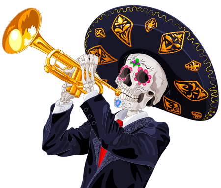 Day of the dead trumpet player.  Dea de los muertosのイラスト素材