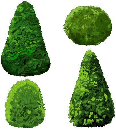 Illustration of set of bushes and cypressのイラスト素材