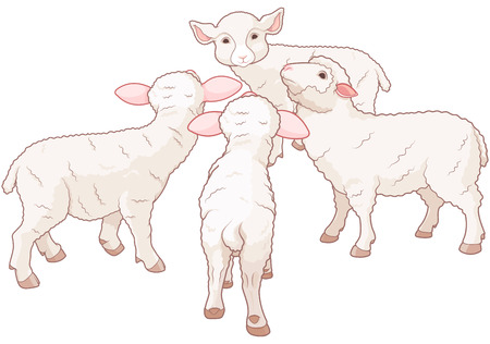 Illustration of very cute sheep group stands in circleのイラスト素材