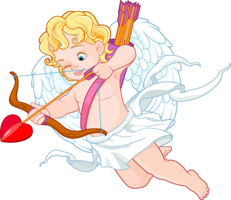 
Valentine's Day illustration of funny cupid with bow and arrow aiming at someoneのイラスト素材