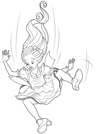 Alice is falling down into the rabbit hole coloring pageのイラスト素材
