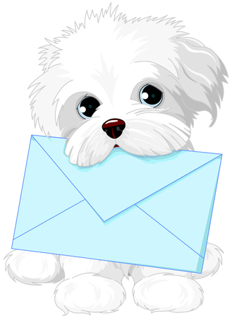 Cute fuzzy dog delivering mail envelopeのイラスト素材