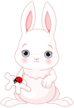 Illustration of cute white bunny holds ladybugのイラスト素材