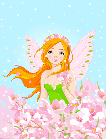 Spring Fairy between Blossom Flowersのイラスト素材