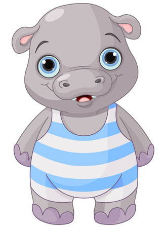 Illustration of cute baby hippo boyのイラスト素材