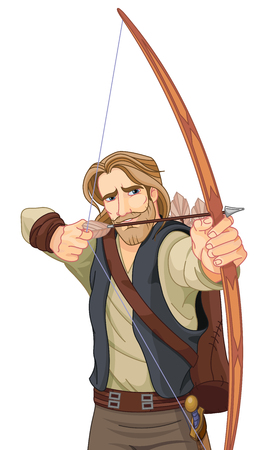 Robin Hood with a bow ready to shoot.のイラスト素材
