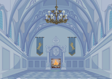 Illustration of medieval castle hall and fireplaceのイラスト素材