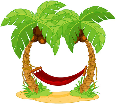 Illustration of Hammock tied between two palmsのイラスト素材