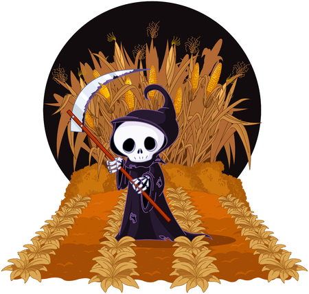 Halloween Grim reaper with scythe on corn mazeのイラスト素材