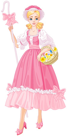 Illustration of Charming Shepherdess with flowers.のイラスト素材