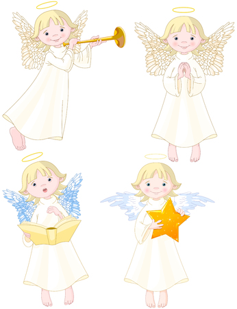 Illustration of cute Angels set.のイラスト素材