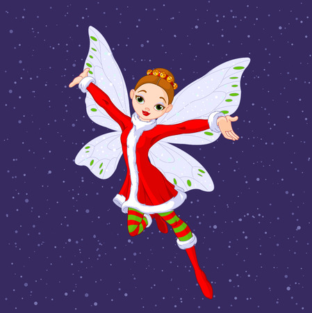 Beautiful Christmas fairy in in glittering purple background.のイラスト素材