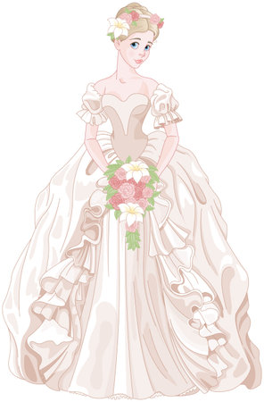 Illustration of beautiful princess holds bouquet のイラスト素材