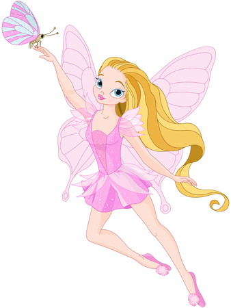 Illustration of flying beautiful fairy holds butterflyのイラスト素材