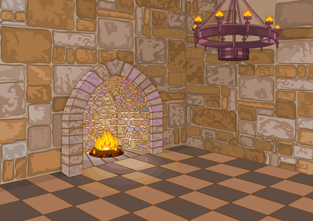 Illustration of medieval castle hall and fireplaceのイラスト素材