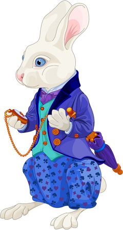 Illustration of white rabbit holds watchのイラスト素材