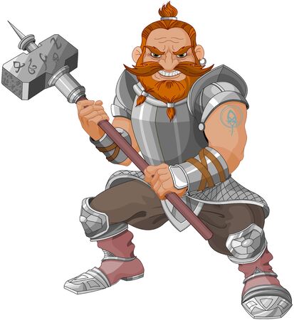 Fantasy style Dwarf with hammerのイラスト素材