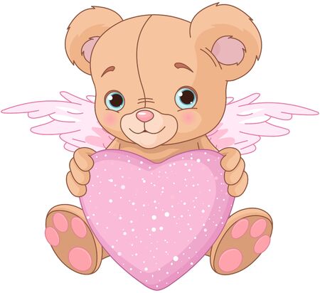 Cute Teddy Bear with pink love heartのイラスト素材