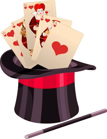 Illustration of play card in top hat magic trickのイラスト素材