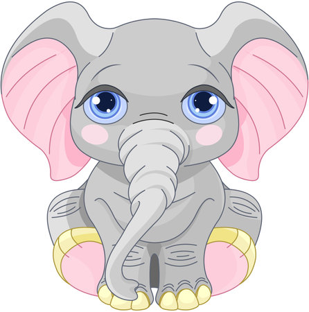Illustration of very cute smiling baby elephantのイラスト素材