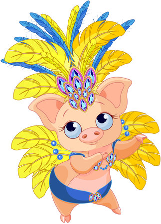 Illustration of cute samba dancer pigのイラスト素材