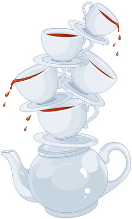 Tea Party Pyramid made of teapot and cupsのイラスト素材
