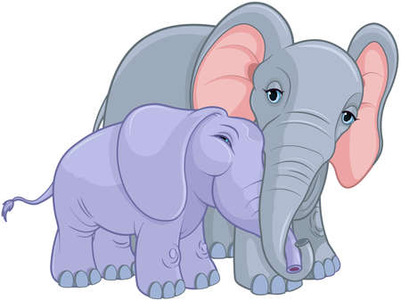 Illustration of mother elephant hugging her babyのイラスト素材