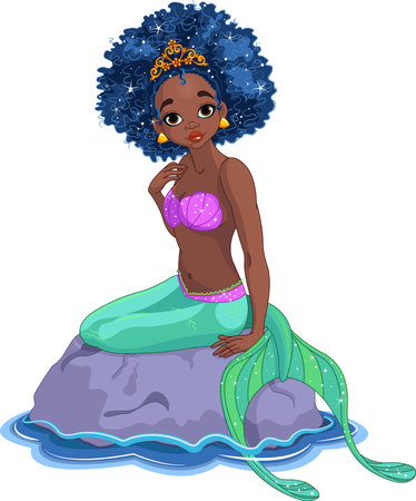 Gorgeous mermaid girl sitting on sea rockのイラスト素材