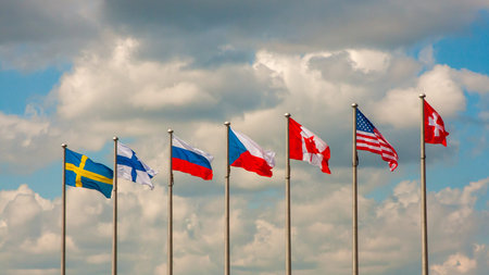 Flags: Sweden, Finland, Russia, Czech Republic, Canada, USA, Switzerland Ice Hockey Championship 2014の写真素材