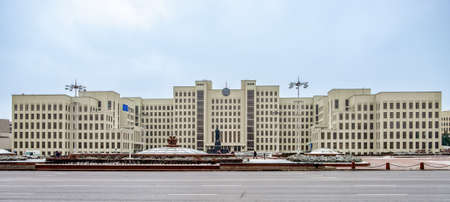 MINSK, BELARUS - January 18, 2018: The Government House of the Republic of Belarus in Minsk. View from Independence Avenue.のeditorial素材