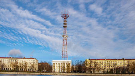 Minsk, Belarus - January 07, 2018: Telecommunication tower in Minsk, the view from the park Kupalaのeditorial素材