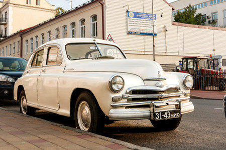 Minsk, Belarus - August 10, 2014: GAZ-M20 "Pobeda" (Russian: means victory) was a passenger car produced in the Soviet Union by GAZ from 1946 until 1958のeditorial素材