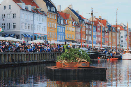 Copenhagen, Zealand / Denmark - June 23 2019: The witch in the middle of Nyhavn canal during Saint Johns Eve celebration in Copenhagenのeditorial素材