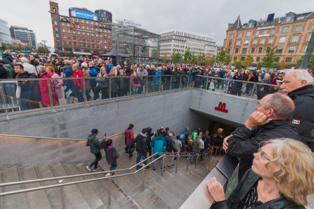 Copenhagen, Zealand Denmark - 29 9 2019: New M3 cityringen metro line opening in Copenhagen Radhuspladsのeditorial素材