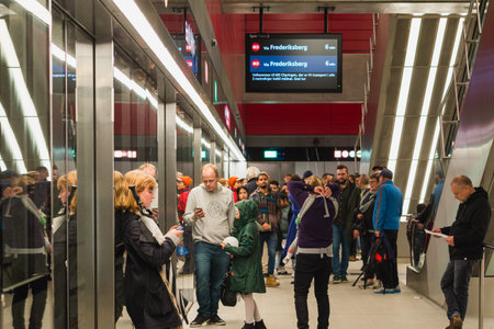 Copenhagen, Zealand Denmark - 29 9 2019: First people going to try new M3 Cityringen metro line in...
