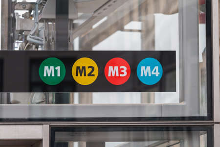 Copenhagen, Zealand Denmark - 29 9 2019: Metro lines symbols M1, M2, M3, M4のeditorial素材
