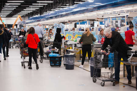Ishoj, Denmark - March 12 2020: People rushing to supermarkets after in Denmark was announced pandemicのeditorial素材