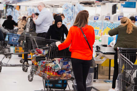 Ishoj, Denmark - March 12 2020: People rushing to supermarkets after in Denmark was announced pandemicのeditorial素材