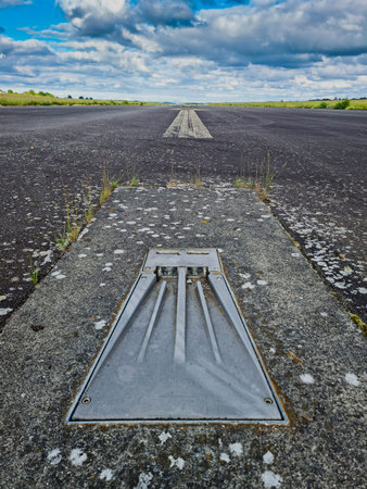 Old abandoned airport landing path - landing strip lights