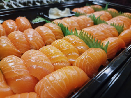 nigiri sushi on the table close up viewの写真素材