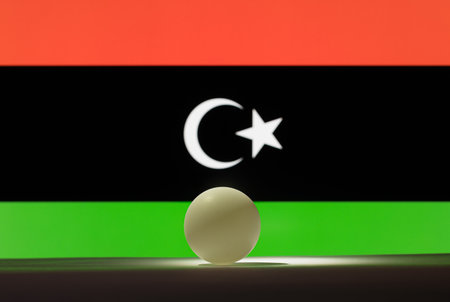 The ball stands on a surface in front of Libya. World Table Tennis Championshipsの写真素材